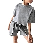 Ecolala Girls 2 Piece Summer Outfits Short Sleeve Crop Top and Drawstring Shorts Set
