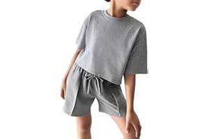 Ecolala Girls 2 Piece Summer Outfits Short Sleeve Crop Top and Drawstring Shorts Set