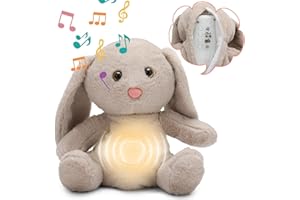 IANUL Breathing Stuffed Animal,Portable Plush Baby Toy,Soothing Breathing Stuffed Animal for Anxiety Adults and Kids, Breathing Lights and Sound Machine with Realistic Breathing (Rabbit)