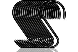 Dreecy 16 Pack S Hook for Hanging Plants, 6 Inch Large Heavy Duty S Hooks for Closet, 7 MM Thick Metal Black Rubber Coated S Shaped Hooks for Hanging Jeans Bags Cups Pot Jewelry Garden Tools
