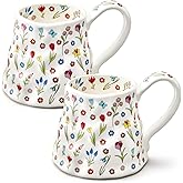 Teecyhooo 2 Pcs Large Ceramic Coffee Mug Flower Cup Cute with Big Handle, 20oz Girly Floral Tea Cup for Women Valentine Mothers Day Gifts, Novelty Irregular Oversized Mugs for Latte Tea Milk