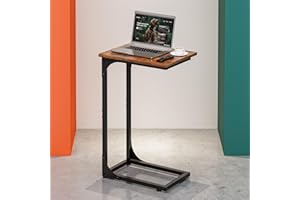 RISWER C-Shaped Side Table for Couch - Small Coffee Stand Sofa Tray Desk with Metal Frame and Waterproof Scratch Resistant, Modern End Accent for Living Room, Bedroom, Small Spaces, Rustic Brown