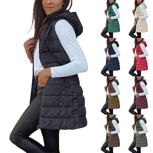 Gilet For Women Uk Puffer Jackets Longline Warm Gilets Lightweight Cozy Padded Jacket Hoodies Casual Comfy Packable Zipper Waistcoat Transitional Quilted Coats For Autumn Winter Ladies Body Warmer