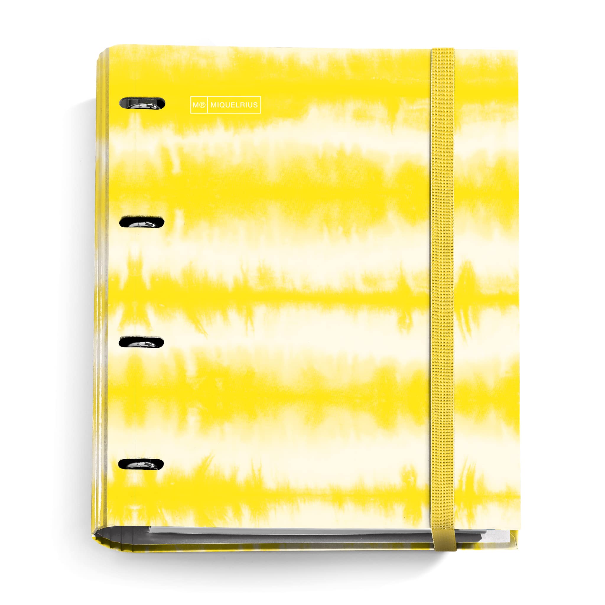 Miquelrius - Tie Dye Binder, Binder Folder with 4 Rings + Refill 100 A4 Sheets with 5 mm Grid, 90 g/m² Paper, Elastic Closure, Neon Yellow — image 1