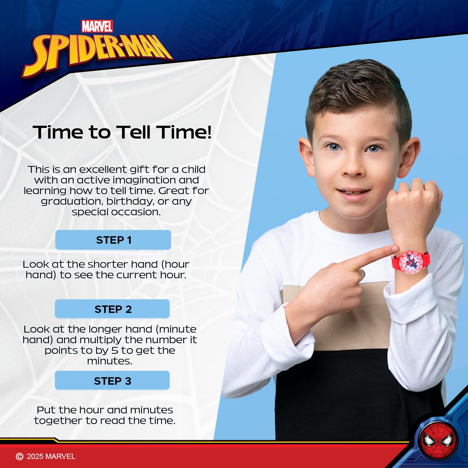 Marvel Spiderman Watch for Kids - Spiderman Watch Boys - Spider-Man Watches for Boys 4-6 - Kids Toys - - Marvel Toddler - Teen - White Bezel - Blue Nylon Strap