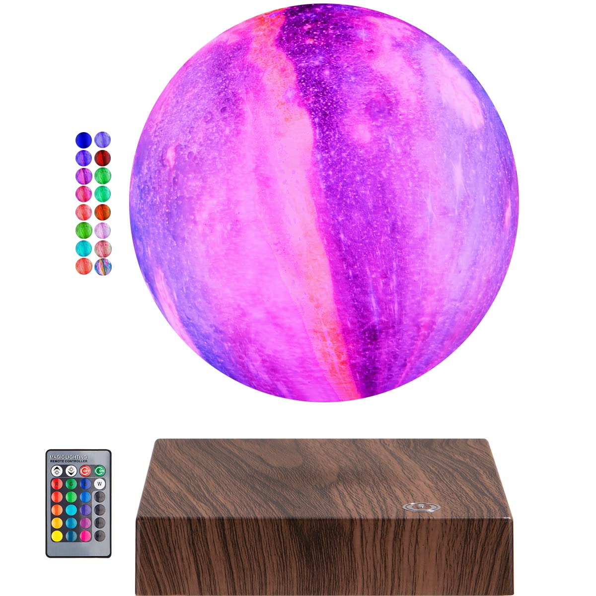DIDWI Magnetic Levitating Moon Light Lamp, Floating and Spinning 3D Printing Galaxy Moon Lamp, with Remote & Touch Control 16 Colors LED Moon Night Lights for Home Decor, Unique Holiday Gifts