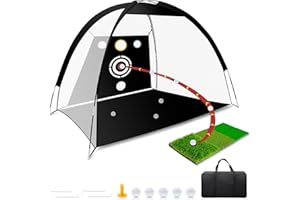 USHJNV Golf Net - Upgraded 10x7ft Practice Net with 5 Real Balls, Tri-Turf Mat and Portable Storage Bag, Durable Hitting Net for Backyard Driving Swing Outdoor - Gifts for Golfing Lovers - Golf Accessories