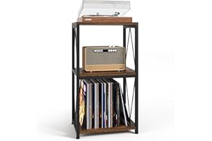 Y&M Record Player Stand, Turntable Stand with Vinyl Record Storage, 3-Tier Record Shelf Display Table for Album CD, Turntable