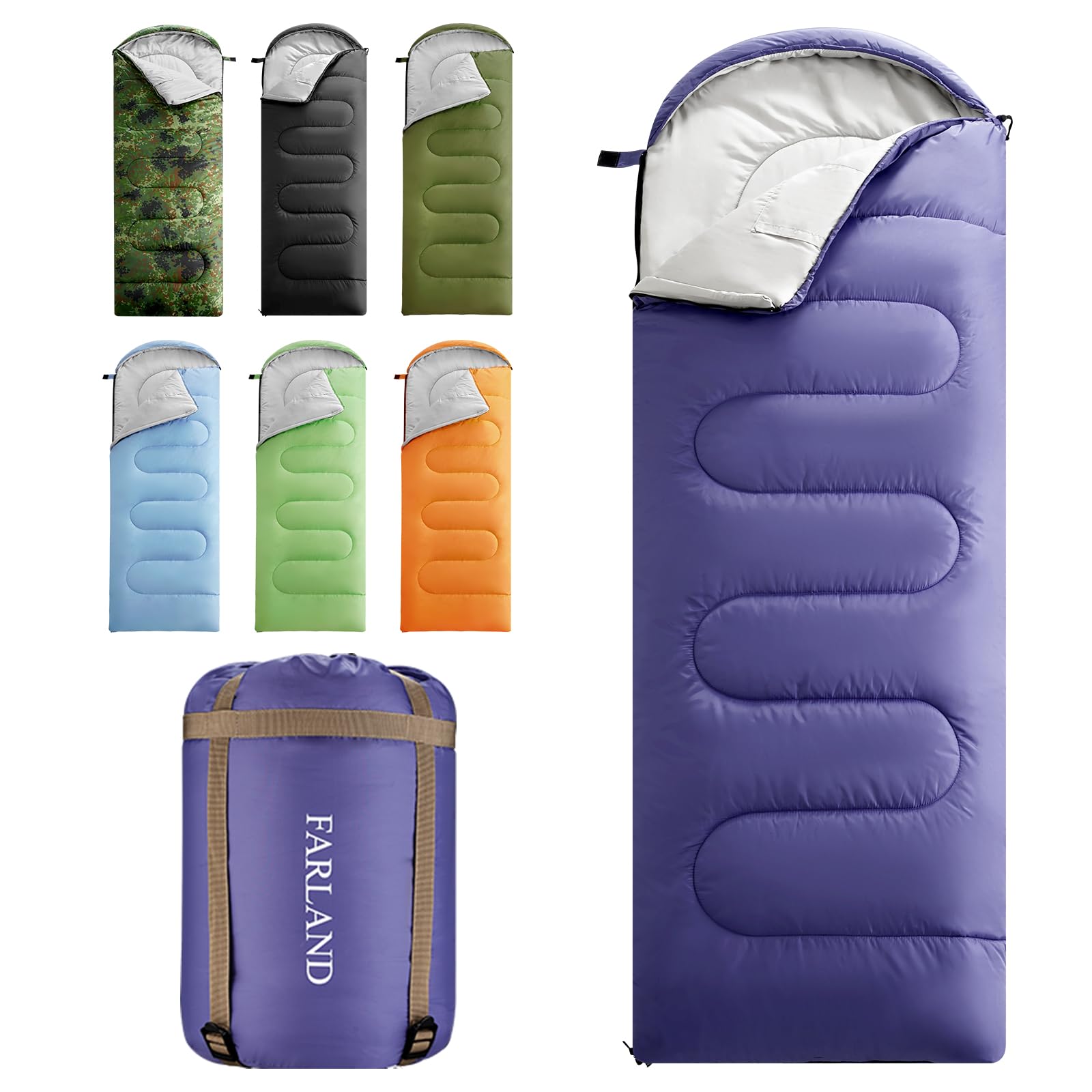 Photo 1 of FARLAND Sleeping Bags for Adults Teens Kids with Compression Sack Portable and Lightweight for 3-4 Season Camping, Hiking,Waterproof, Backpacking and Outdoors