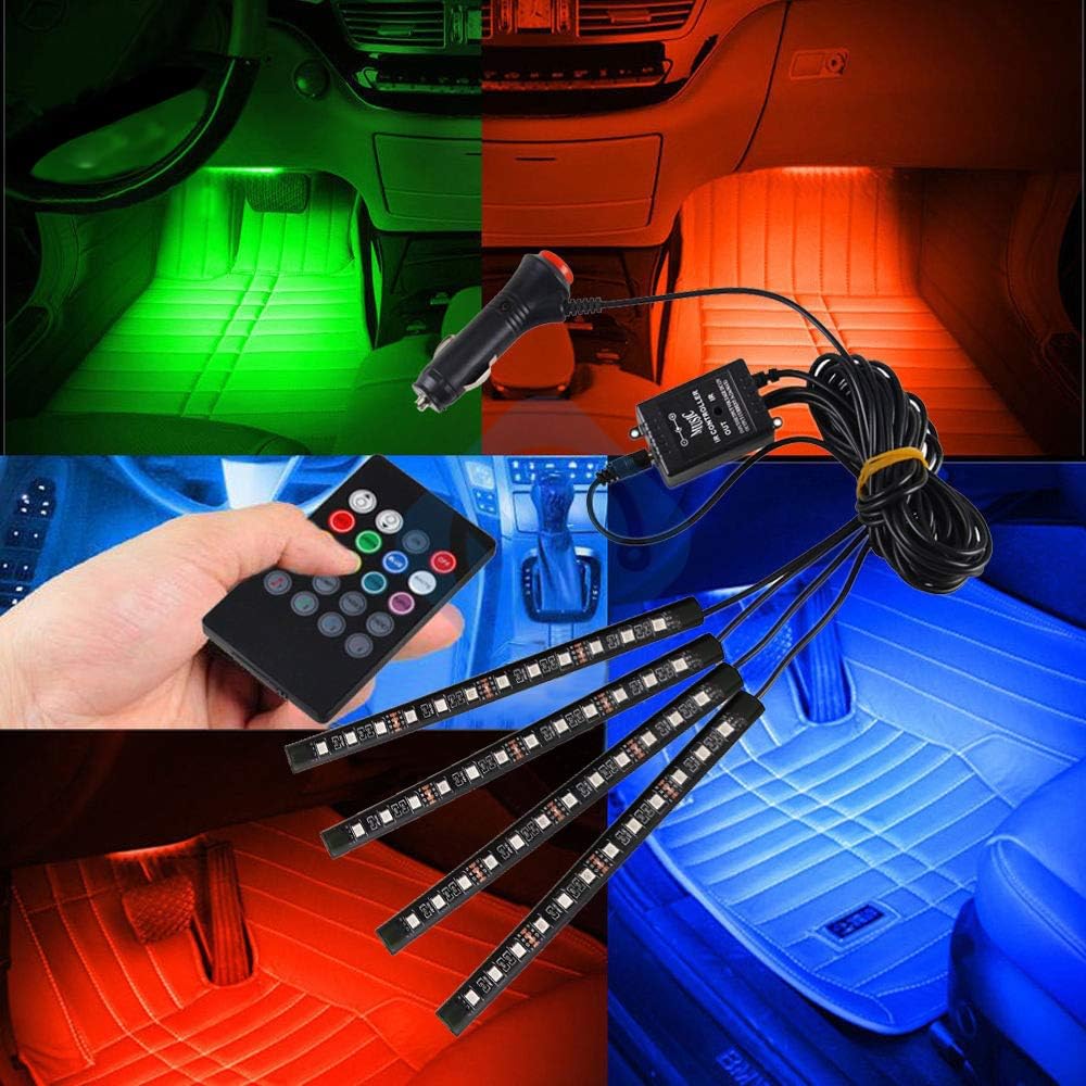 AXELECT Car LED Strip Lights, 48 LED Neon Accent Interior Lights Neon Light Kits Multicolor Music Car Interior Lights Under Dash Lighting Kit with Sound Active Function and Remote Control, DC 12V: Automotive