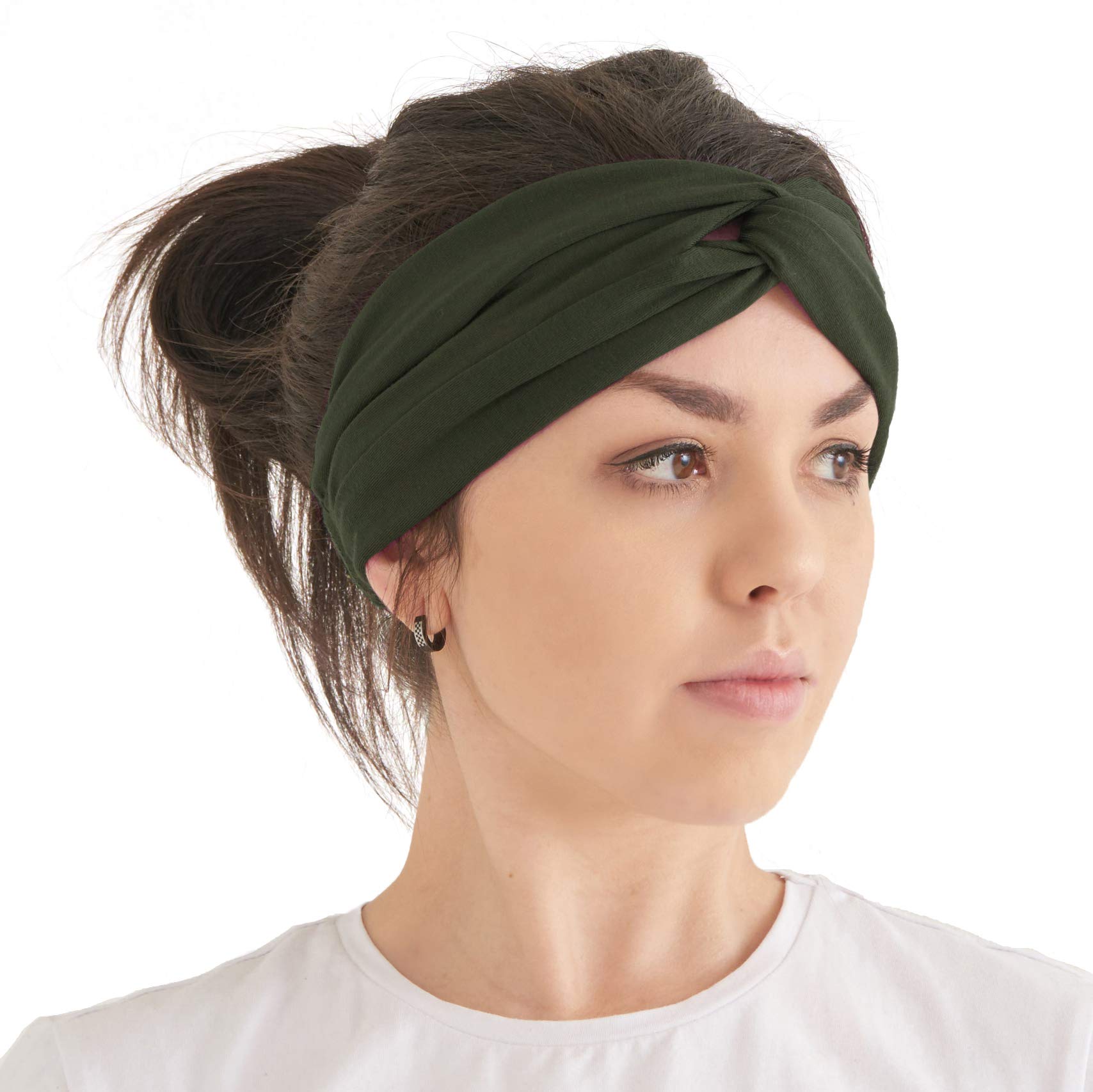 Womens Plain Boho Turban Headband - Fashion Turban Headwrap Yoga Hairband Twist Knot Gym Hair Band Khaki