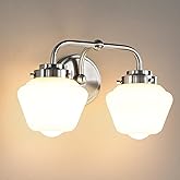 RUIYEY Bathroom Vanity Light Fixtures: 2-Lights Vanity Lighting Fixtures with Frosted Milky Glass Shades, Hardwired 11 in Bru