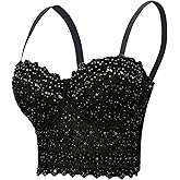 Women's Lace Rhinestone Bustier corset Wedding Party Crop Top Bra Vest