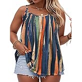 JOELLYUS Plus Size Tank Tops for Women Summer Casual Loose Pleated Spaghetti Strap Camisole Sleeveless Flowy Tunic Blouses