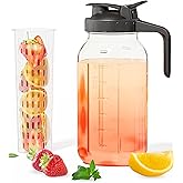 64oz Mason Jar Pitcher with Fruit Tea Infuser – Airtight & Leakproof Glass Pitcher with Lid, Perfect for Iced Tae, Sun Tea and Cold Brew, 2 Quart (1/2 Gallon) Wide Mouth Mason Jar with Pour Spout Lid