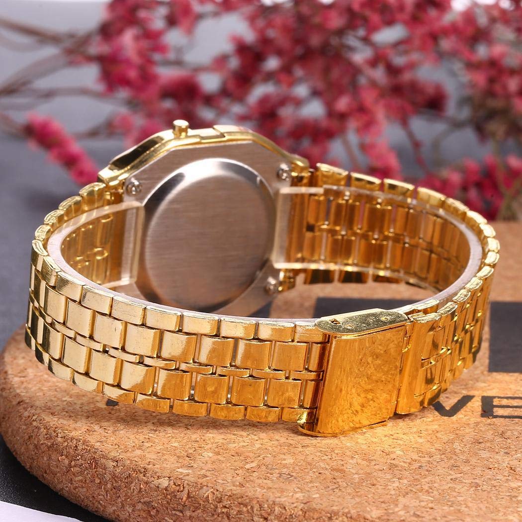 Siaodm Retro Classic Stainless-Steel Quartz Wrist Watch with LCD Digital Dial