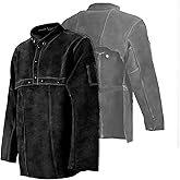 LeaSeek Leather Welding Jacket - Heavy Duty Welding Apron with Sleeve,Heat Flame Resistant Cowhide Weld Coat for Men Women.
