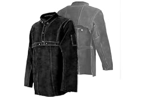 LeaSeek Leather Welding Jacket - Heavy Duty Welding Apron with Sleeves,Heat Flame Resistant Cowhide Welder Coat for Men Women