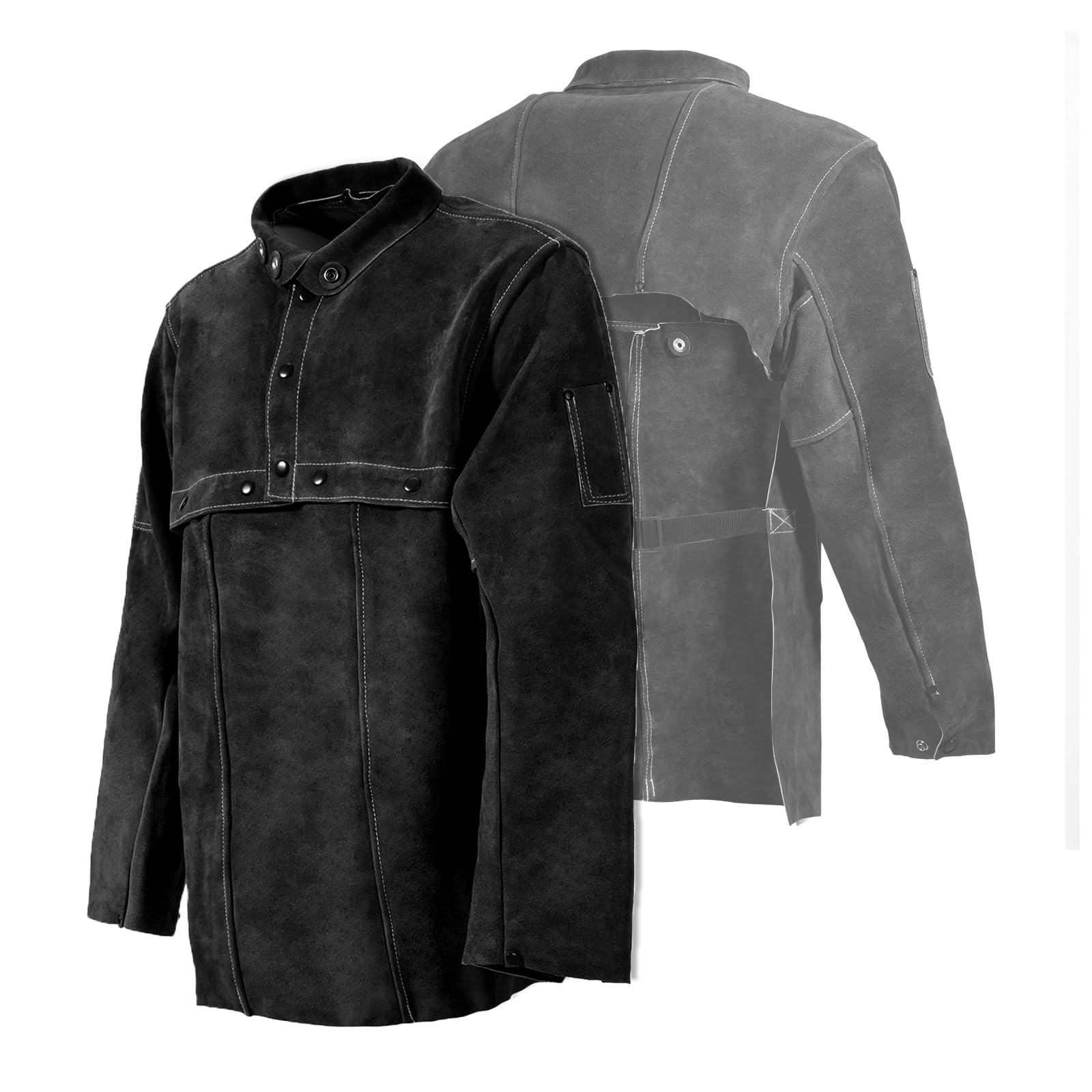 Photo 1 of LeaSeek Leather Welding Jacket, Flame-Resistant Heavy Duty Split Cowhide Leather Open Back Welder Jacket for Men & Women