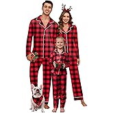 Long Sleeve Pajamas Sets for Family Button Down Pjs Nightwears Soft Comfy Pj Lounge Sets Sleepwears Red Plaid