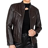BRICK LANE Mandarin Collar Fitted Leather Jacket for Women | Genuine Lamb Nappa Leather Jacket with Zip Pockets
