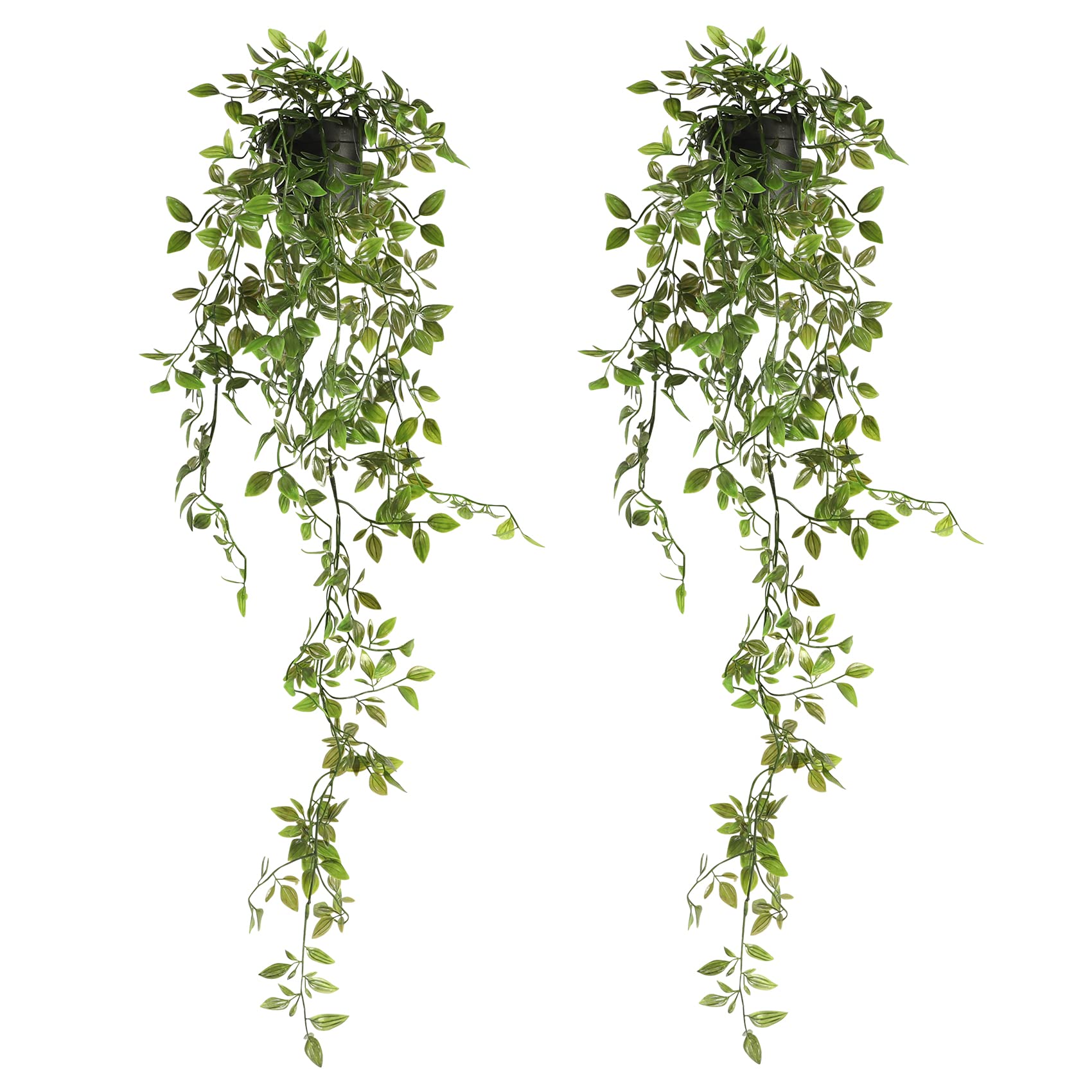 Famibay Set of 2 Artificial Potted Plant Hanging Vines Green Trailing Artificial Plants in Pots Faux Drooping Plants Indoor House Plants Hanging for Shelf Living Room Bathroom Kitchen Wall