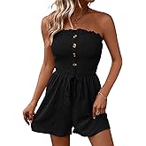 Sumotry Women Summer Rompers Smocked Tube Top Jumpsuit Shorts Casual Strapless Romper Beach Vacation Outfits