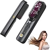 Cordless Hair Straightener Brush - Portable Hair Straightening Brush for Travel - 300M Negative Ions for Frizz-Free Shine, Touch Up On-The-Go, Fast Heating, Gift for Women, 10,000mAh, Charcoal Black
