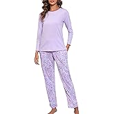 PNAEONG Women's Cotton Long-Sleeve Tops and Full-Length Pajama Set Two-Piece Pjs with Pockets SY008