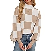 Libsorge Womens Oversized Cute Checkered Sweater Fall 2025 Trendy Preppy Chunky Knit Mock Neck Long Sleeve Pullover Sweaters