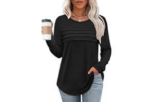XIEERDUO Women's Pleated Tunic Tops Fall Long Sleeve Blouses Fashion Curved Hem Shirts Dressy Casual S-3XL