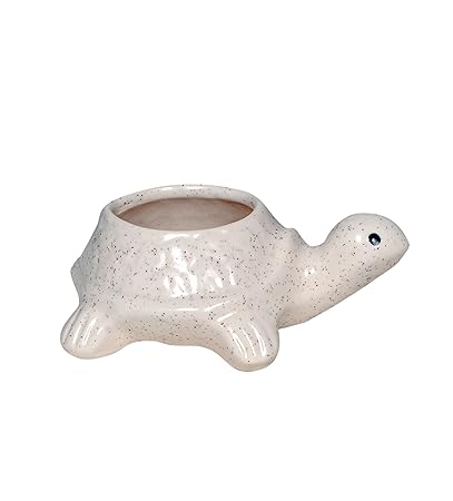 Keramiks Decorative Ceramic Tortoise Plant Pot/Flower Pot/Ceramic Planter/Feng Shui, Miniature, Off White, (12cm X 10cm X 5cm), (PP013)