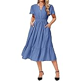 RuoRayVan Women's 2026 Spring Summer Flutter Ruffle Sleeve V Neck High Elastic Wasit Flowy Midi Dress with Pockets