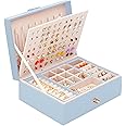QBestry Girls Jewelry Box Earring Holder Organizer for Girls Jewelry Organizer Box Stud Earrings Organizer for Girls Womens Blue Jewelry Box for Earrings and Necklaces Rings Stud Earrings Box for Teen