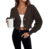 ZAFUL Women Sweaters Cardigan Chunky Ribbed Knit Open Front Long Sleeve Button Loose Short Cardigan Outerwear Coats