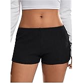 SOLY HUX Women's Knit Micro Shorts Striped Y2k Low Rise Booty Mini Shorts Color Block Strechy Loungewear