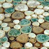 Hominter Ceramic Pebble Mosaic Tile, Aqua Cream Coffee, 5 Sq Ft | Crystal Glazed Porcelain, River Stone Look, 12"x12" Sheet for Kitchen Backsplash, Fireplace Surround &amp; Spa Wall Decor