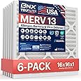 BNX TruFilter 16x16x1 Air Filter MERV 13 (6-Pack) - MADE IN USA - Electrostatic Pleated Air Conditioner HVAC AC Furnace Filters for Allergies, Pollen, Mold, Bacteria, Smoke, Allergen, MPR 1900 FPR 10