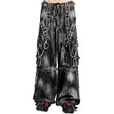 Tripp NYC Baggy Denim Pants, Storm Wash, Distressed Black, Cotton, Convertible Zip-Off Shorts, Chain Straps
