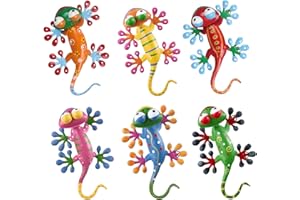 hogardeck Metal Gecko Outdoor Wall Decor, 6 Pack Lizard Wall Art Garden Sculptures & Statues with Free-adjustable Head Outdoor Spring Decor for Front Yard Fence Patio