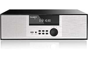 TIAMBOY Vintage Style 40W RMS Micro Shelf Stereo System with CD Player, Bluetooth, USB Playback, FM Radio, AUX-Input, 2-Way Music Crisp-Sound, DSP-Tech (TB-816b)