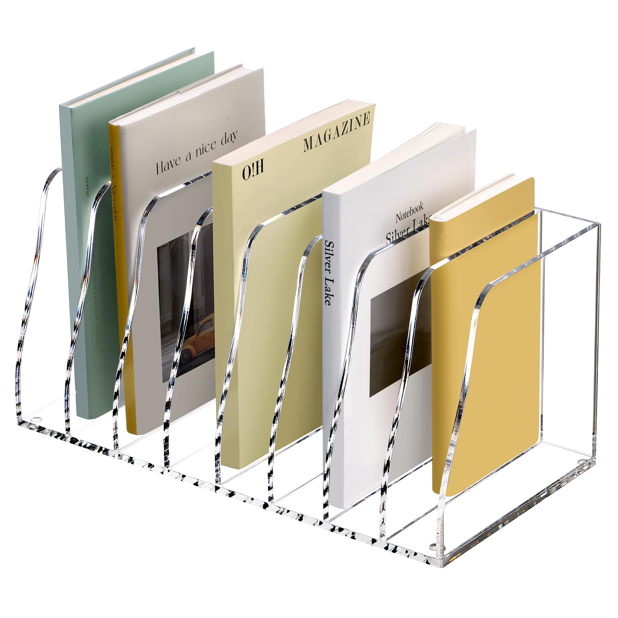 Photo 1 of SANRUI Acrylic Desk File Organizer, 8 Vertical Compartments Clear Magazine File Holder Workspace Sorters, Folder Rack for Office Accessories Organization Storage