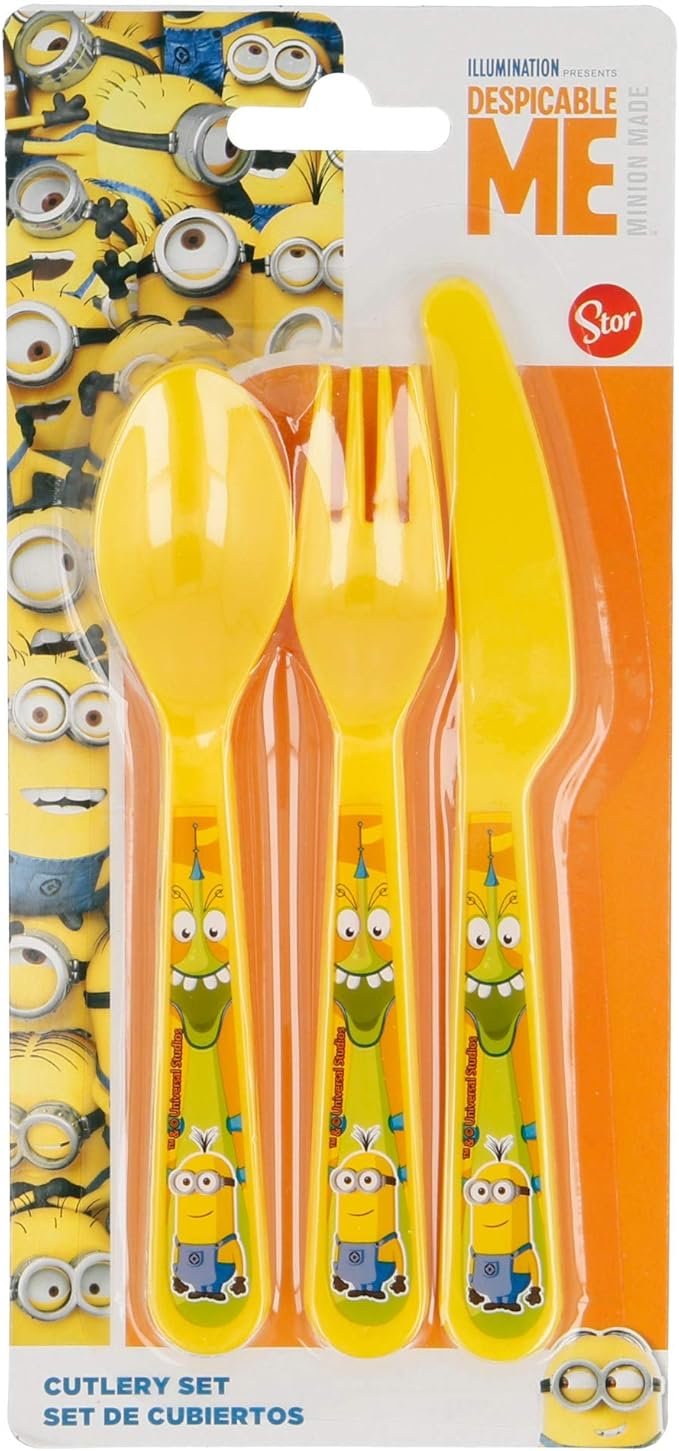 3 PCS PP FLAT CUTLERY SET (FORK. SPOON & KNIFE) MINIONS FUN LAND