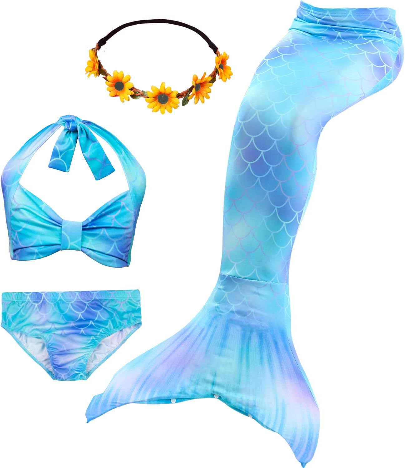 Mskseciy Girls Swimsuit 3Pcs Mermaid Tails for Swimming Costume Party Supplies Swimsuit Swimwear Bikini for 3-12Y
