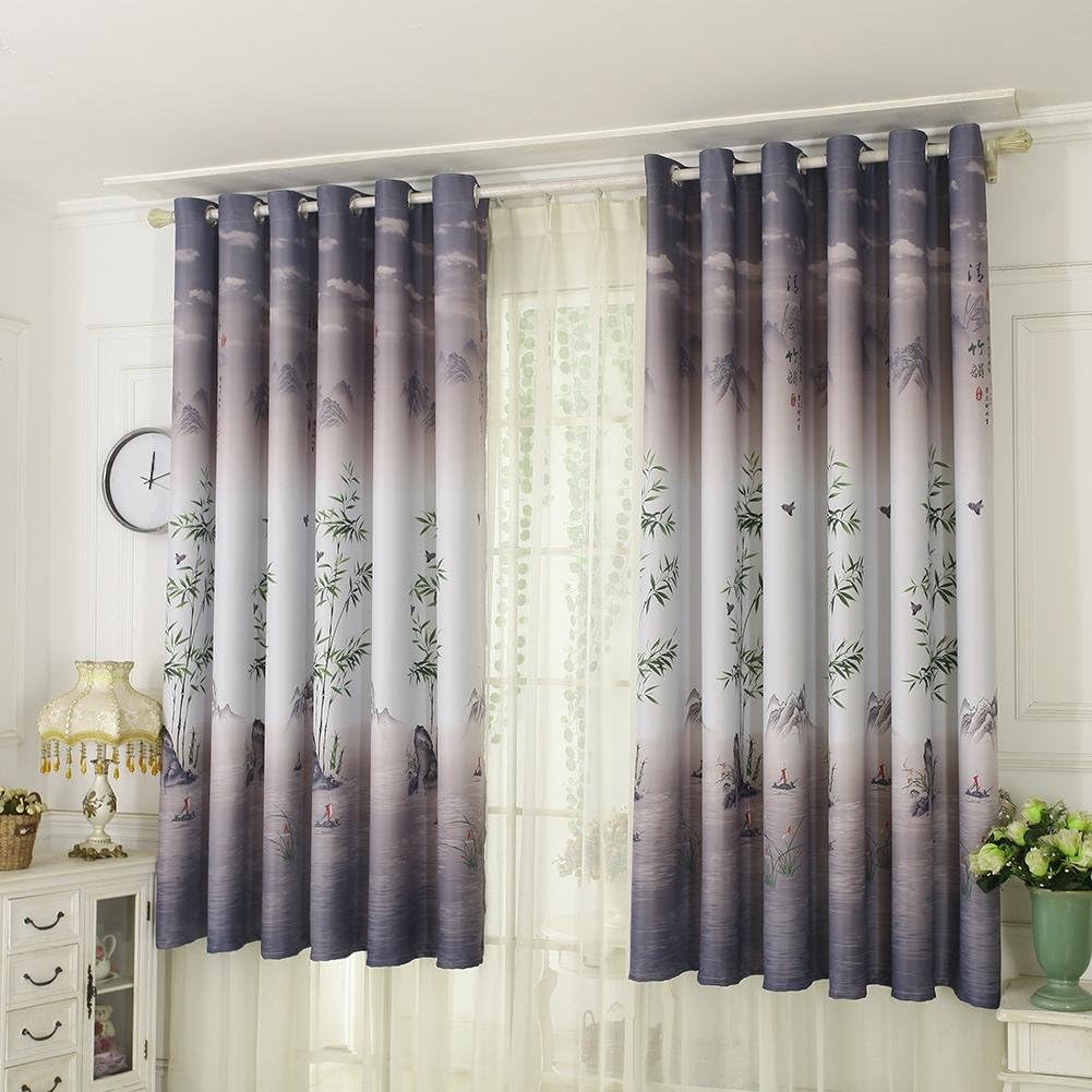 Demiawaking Bamboo Landscape Thermal Blackout Curtains Eyelet Fabric Blackout Curtain Panel for Kids Bedroom Living Room Home Decoration 39" Width x 79" Drop
