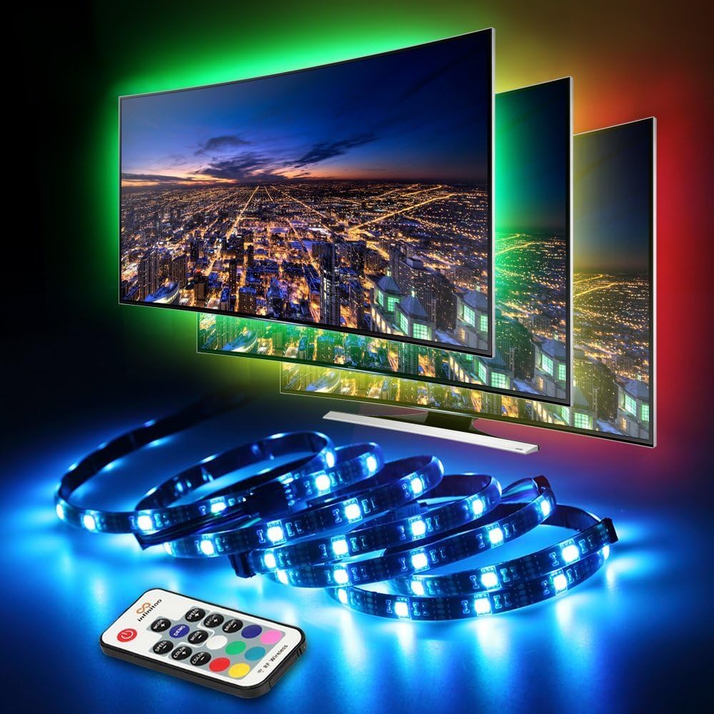 LED TV Backlight, infinitoo 2M/6.6ft 5050RGB USB Light Strip, Multi-Color Waterproof Bias Lights with RF Remote Control for 40 to 60 Inch HDTV, PC Monitor and Home Theater [Energy Class A+++]