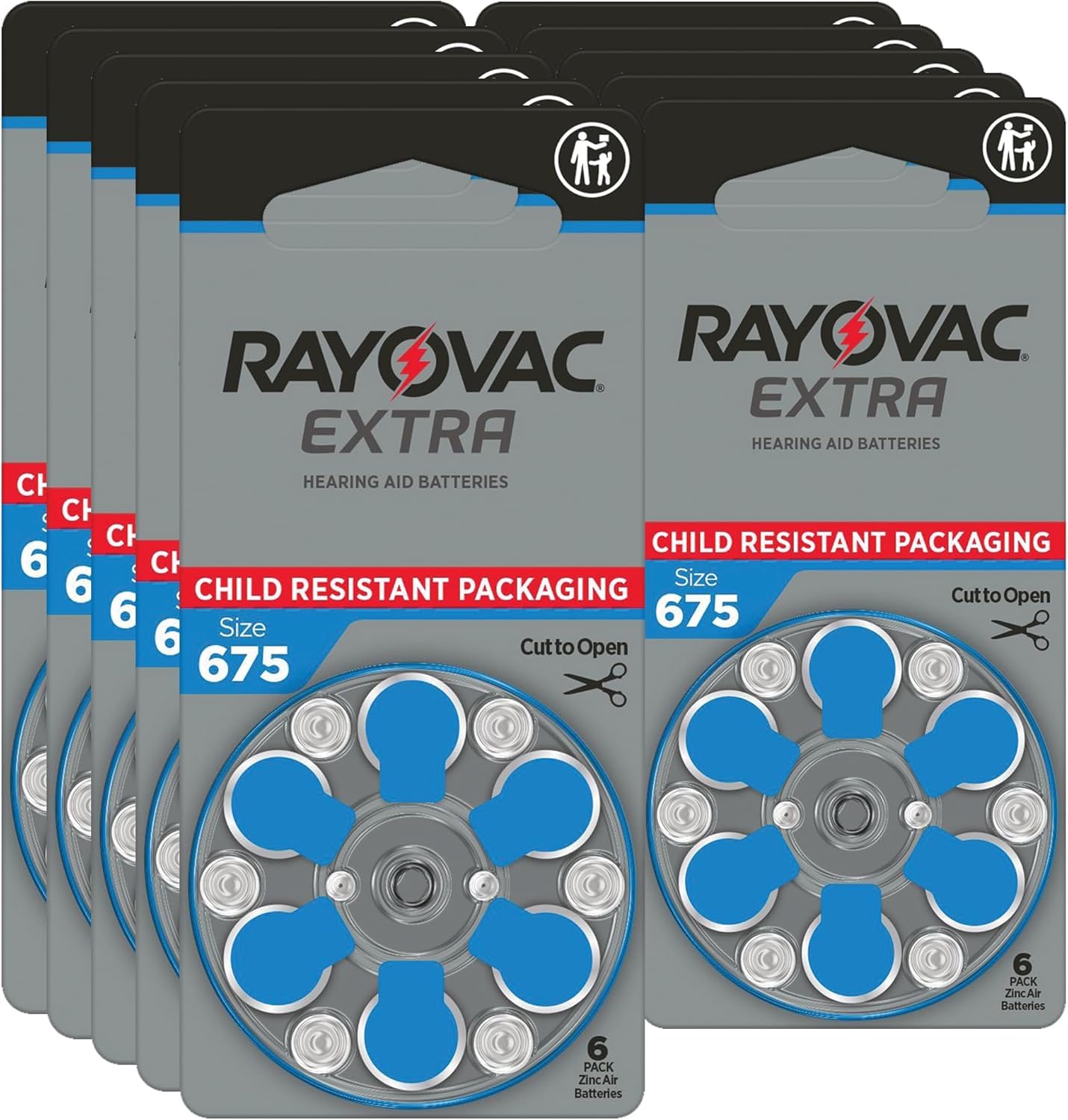 Rayovac Extra Advanced Hearing Aid Batteries, Size 675, Blue Tab, PR44, Pack of 60
