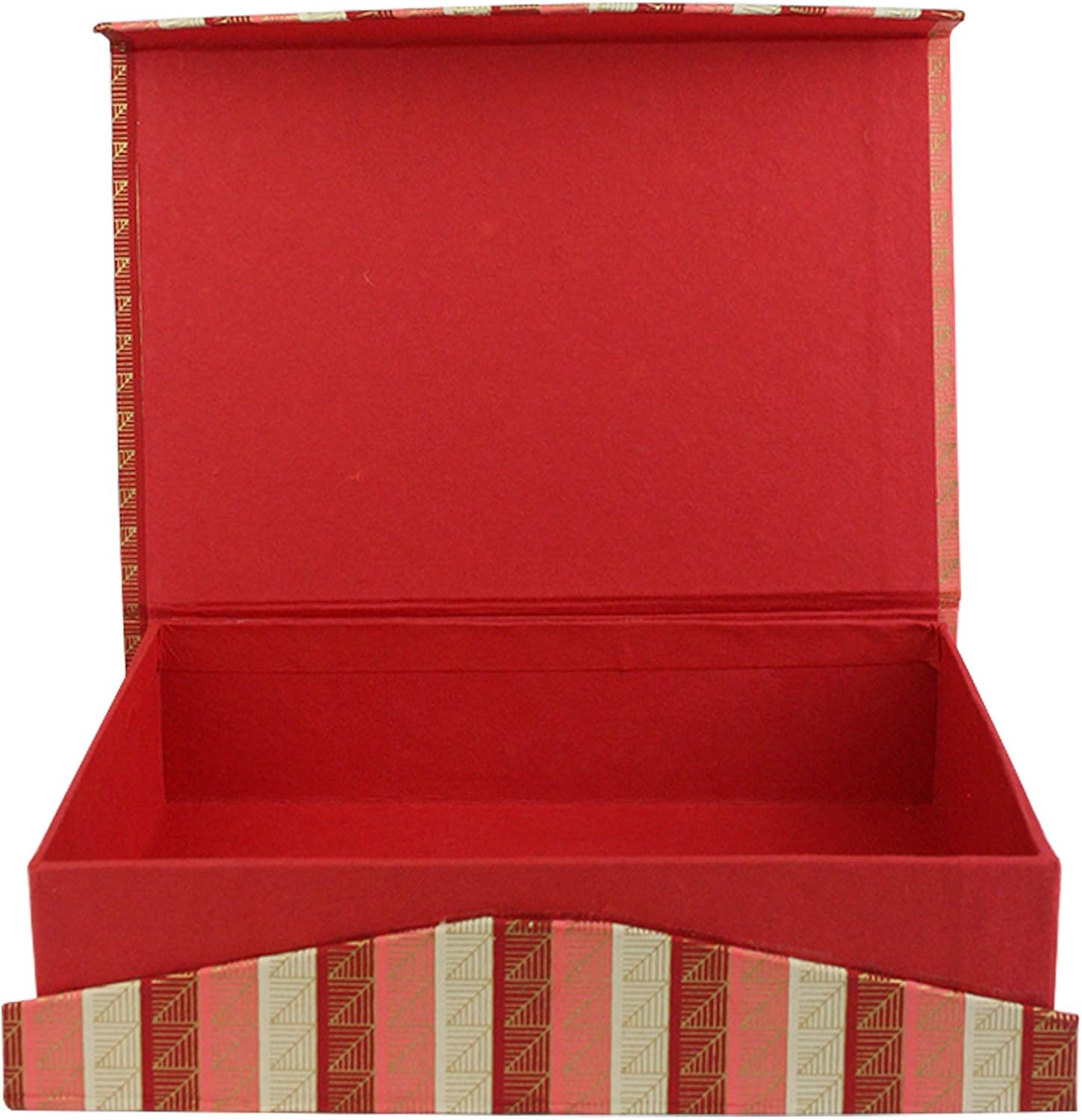 Emartbuy Handmade Cotton Paper Gift Box, Printed Red Pink Gold, 26 x 18.4 x 6.3 cm (10.25 x 7.25 x 2.5 in)