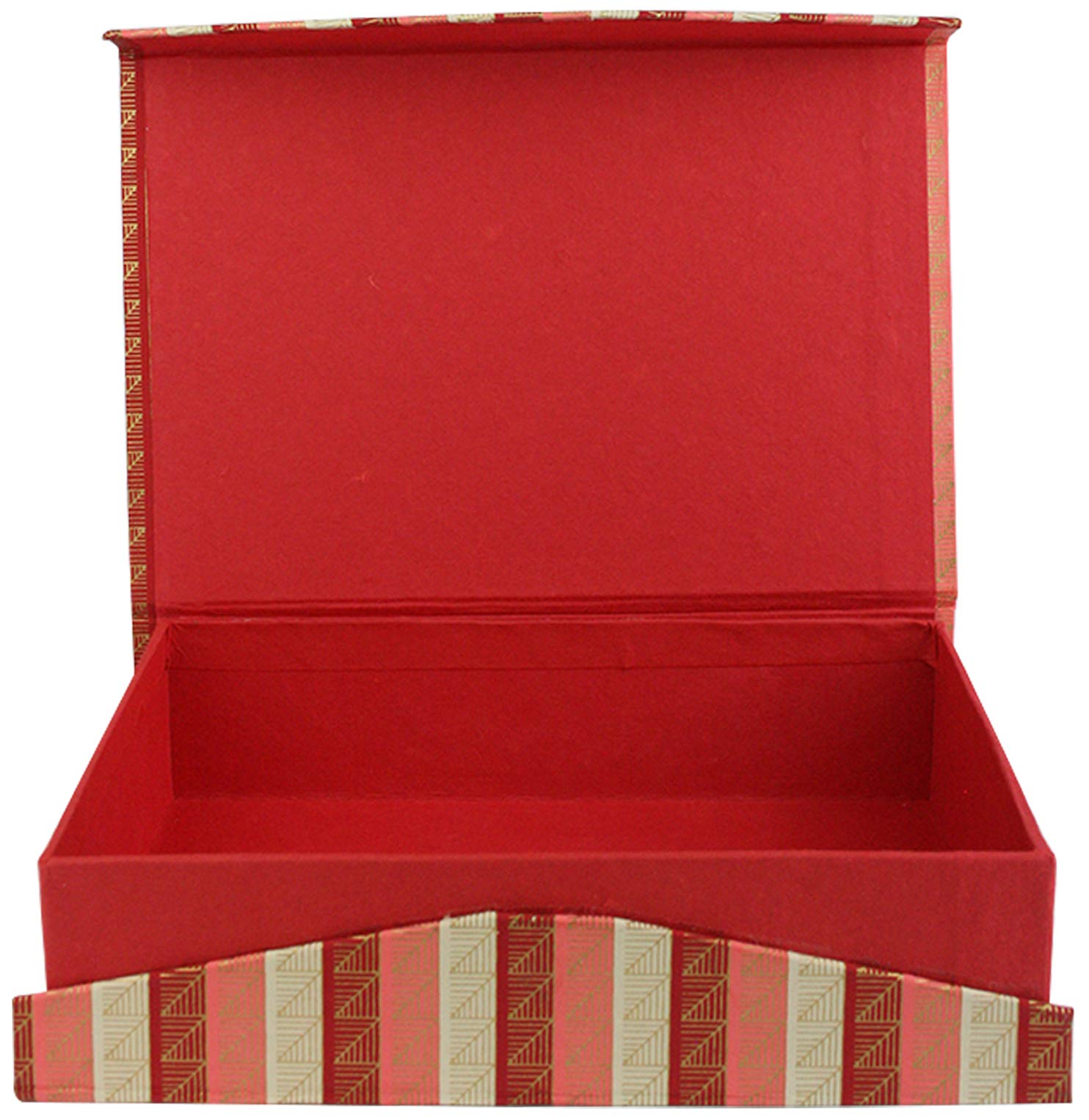 Emartbuy Handmade Cotton Paper Gift Box, Printed Red Pink Gold, 26 x 18.4 x 6.3 cm (10.25 x 7.25 x 2.5 in)