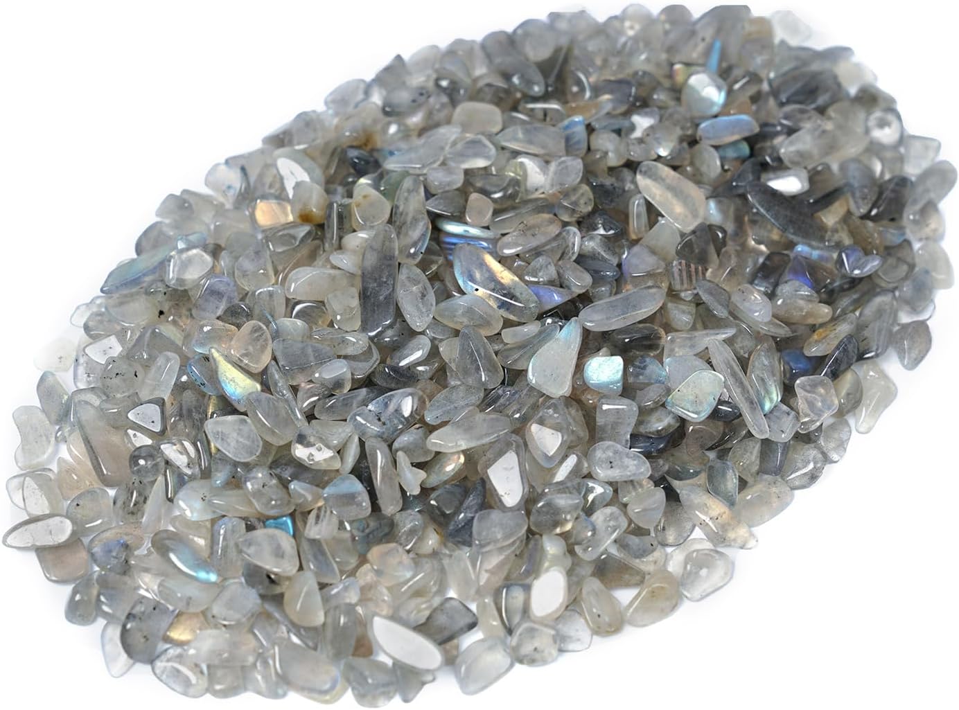 Indoor Fountains & Accessories - ZenQ 1 lb Gray Moonstone Tumbled Stone Chips Crushed Natural Crystal Quartz Pieces